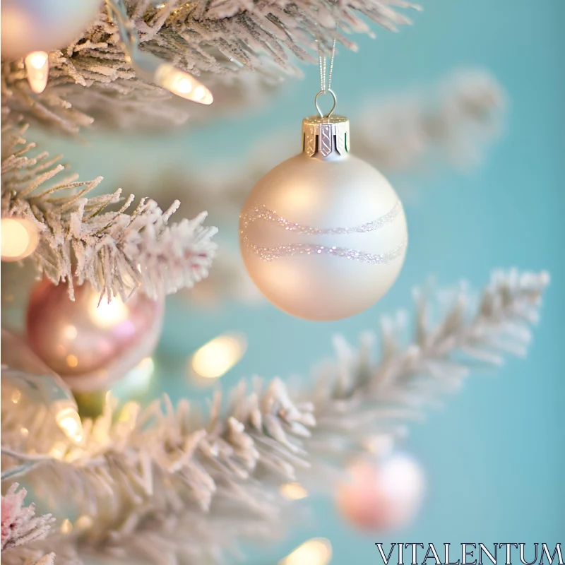 Festive Holiday Ornament on Snowy Branch AI Image