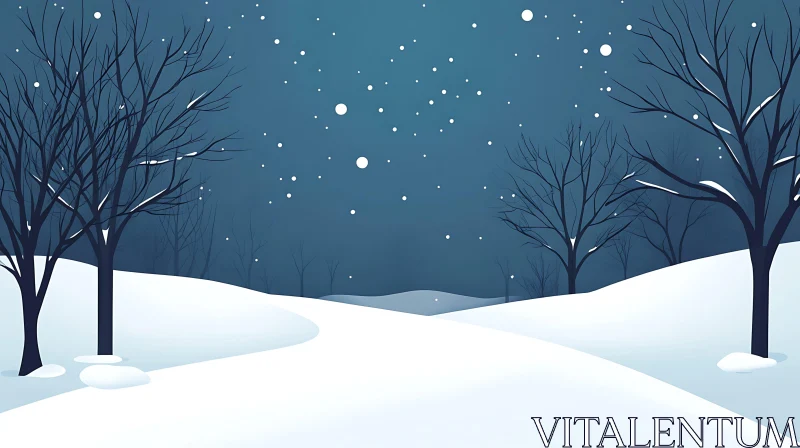 AI ART Peaceful Winter Night Scene with Snowfall