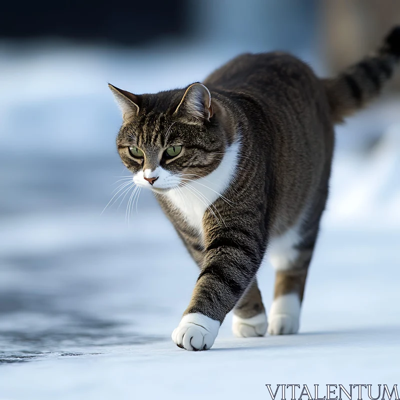 Determined Cat in Winter Snow AI Image