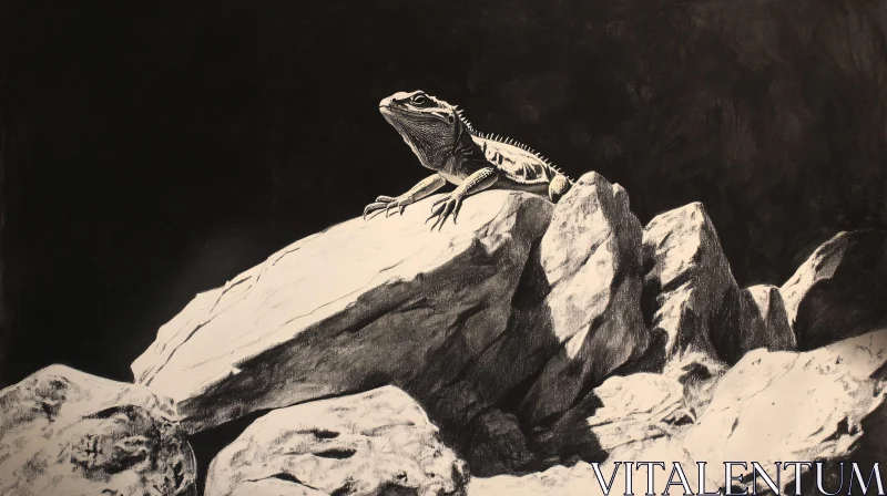 AI ART High Contrast Lizard Art on Rocky Background