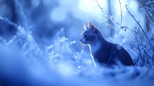 Calm Cat in Frost-Covered Nature