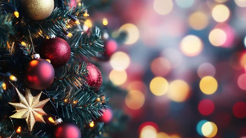 Festive Christmas Tree Adorned with Red and Gold Ornaments