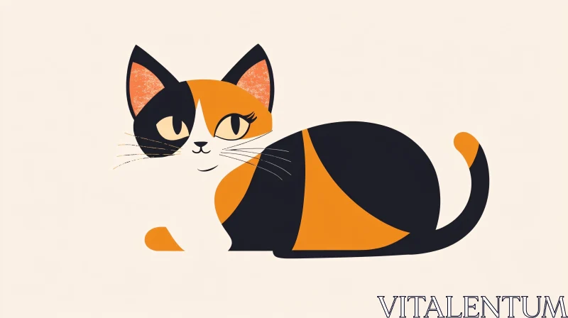 AI ART Stylized Calico Cat Minimal Art