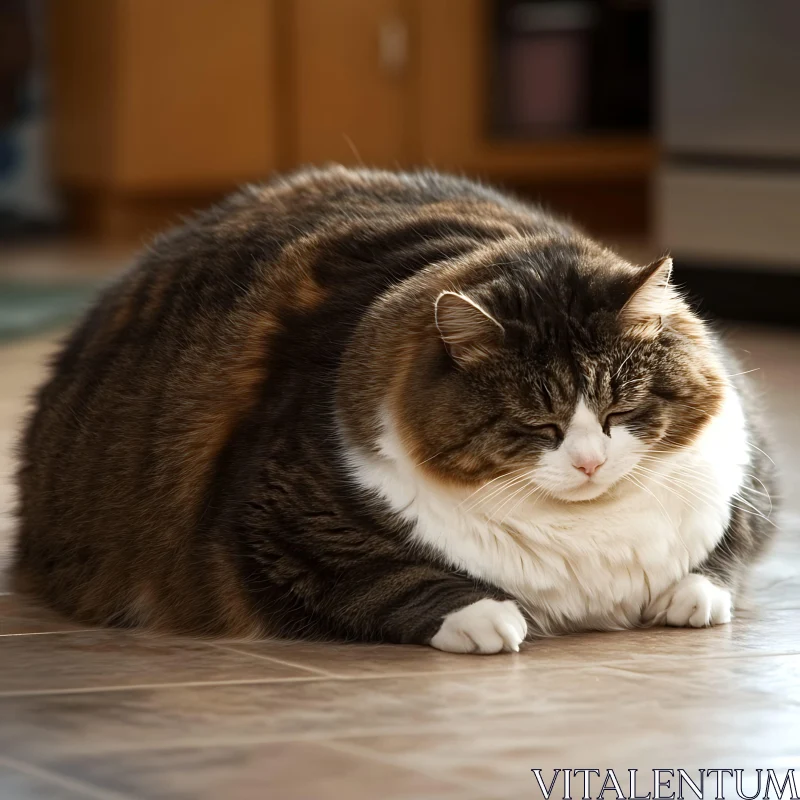 Chubby Domestic Cat Resting AI Image