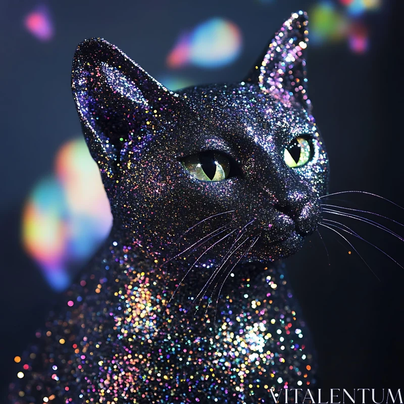 Sparkling Black Cat Adorned with Multicolored Glitter AI Image