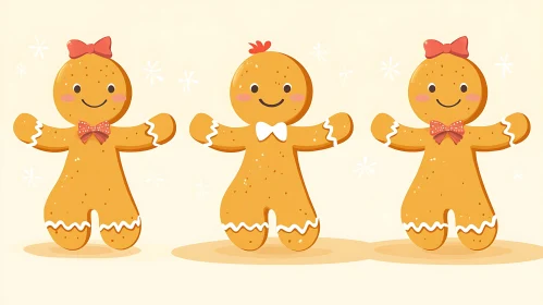 Smiling Gingerbread Characters with Bows