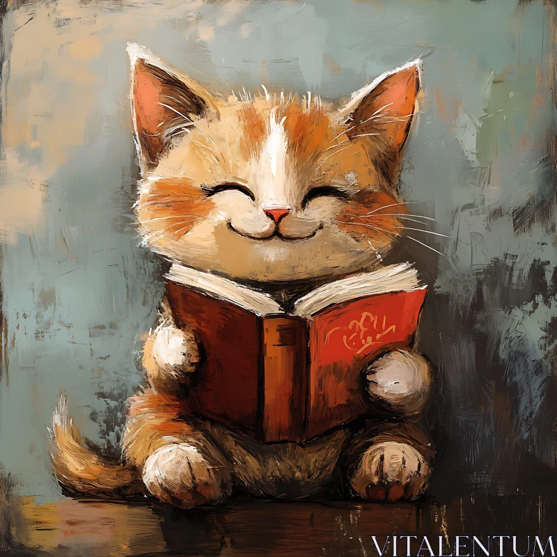 Charming Kitten with Red Book AI Image