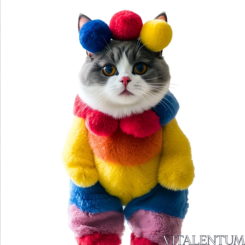 Cute Cat in a Colorful Clown Outfit AI Image