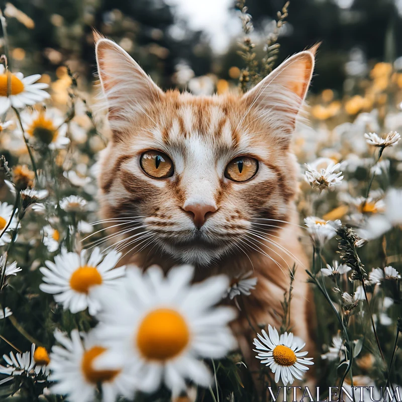 Cat in a Daisy Field AI Image