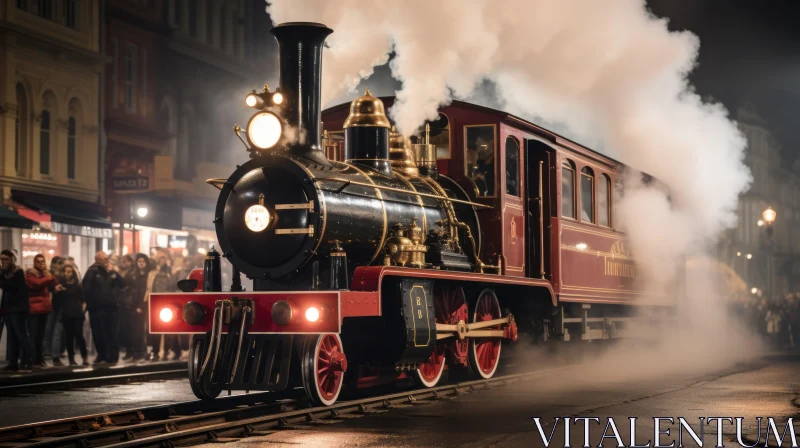 Captivating Red Train in a Historical Urban Setting AI Image