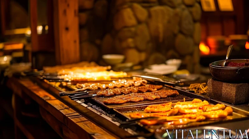 Close-up of a Grill with Meat and Vegetables - Food Photography AI Image