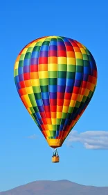 Colorful Hot Air Balloon Flying in Blue Sky with Mountain View