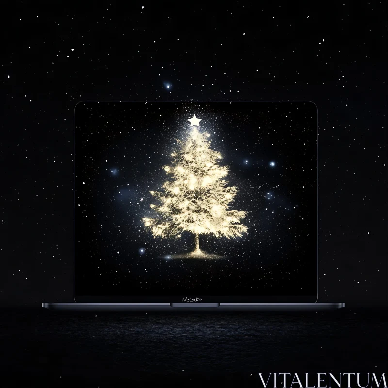 Festive Christmas Tree Displayed on Laptop AI Image