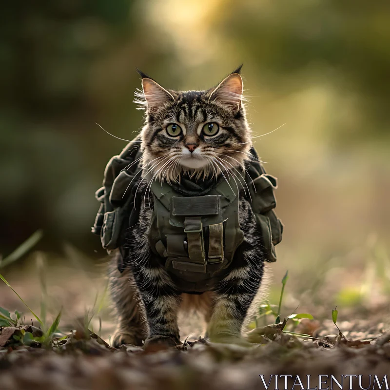 Kitty in Combat Gear Outdoors AI Image