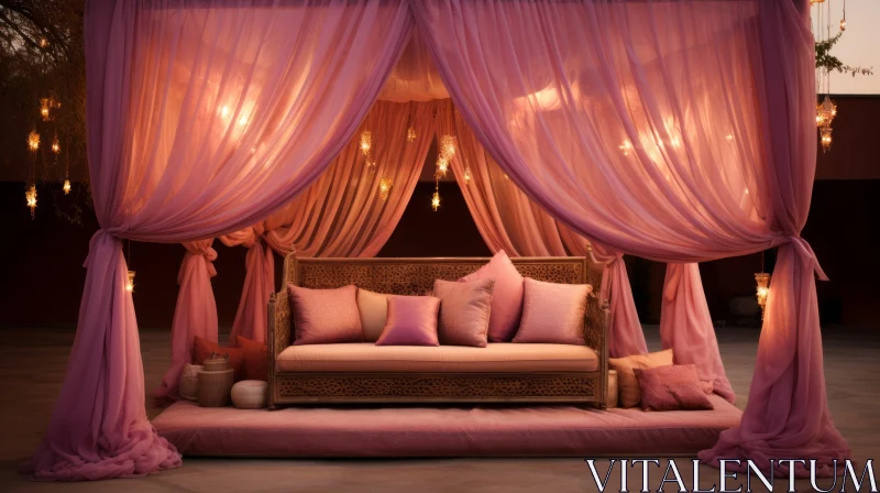 Exotic Realism: Orientalist Canopy Bed Image AI Image