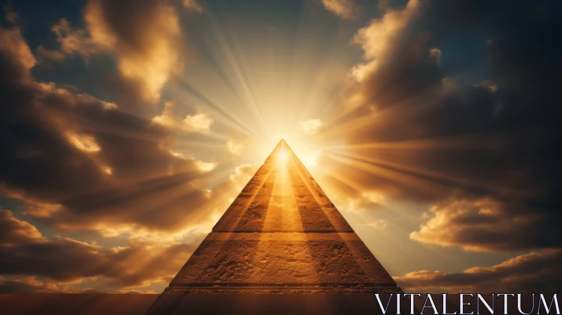 Golden Pyramid Digital Art in Mysterious Setting AI Image