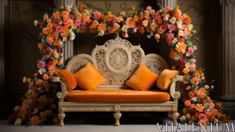 Orange Floral Arrangement in Oriental House AI Image