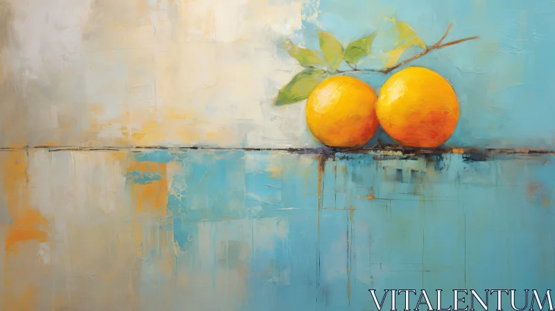 AI ART Oranges on Blue Background Painting