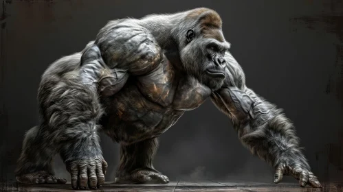 Powerful Gorilla Digital Painting on Wooden Platform