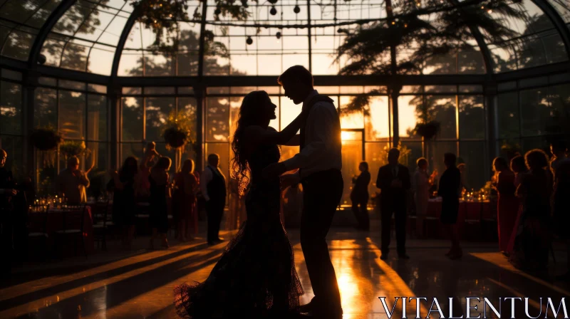 Romantic Wedding Silhouette in Sunset Garden AI Image