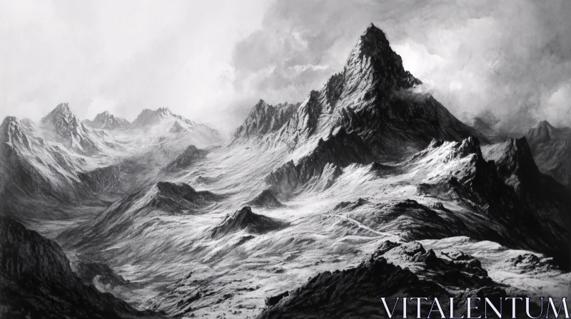 AI ART Monochrome Mountain Scenery