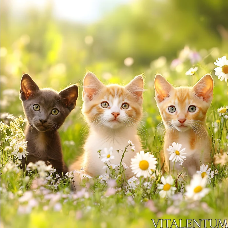 Playful Kittens Among Daisies in Nature AI Image