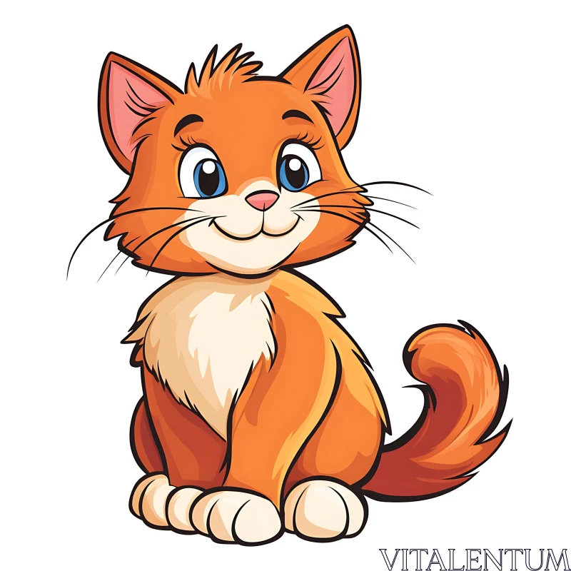 Cute Orange Cartoon Cat Illustration AI Image