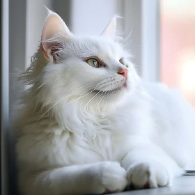 Peaceful Fluffy White Cat Resting