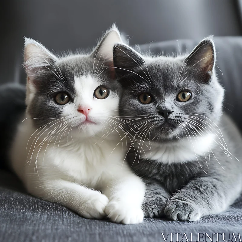 Two Cute Grey and White Kittens AI Image