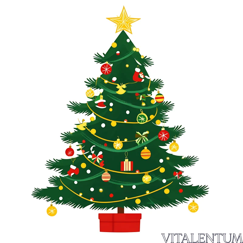 Festive Christmas Tree with Baubles AI Image