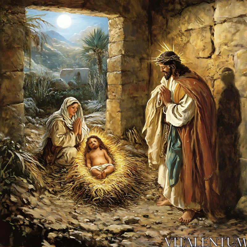 Holy Family Adoring Infant Jesus Artwork AI Image