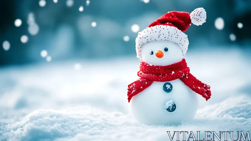 Festive Snowman with Santa Hat and Scarf AI Image