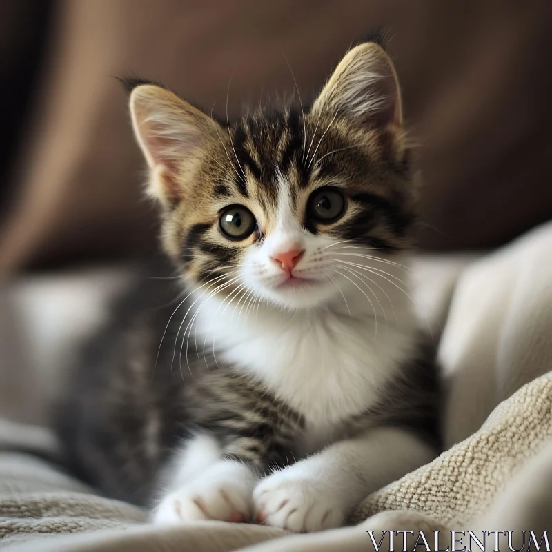 Cute Kitten on Soft Blanket AI Image