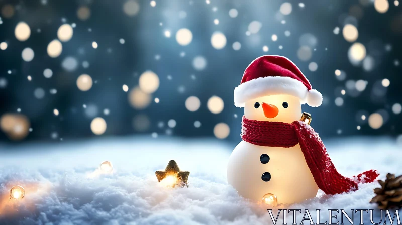 Charming Snowman with Santa Hat and Scarf AI Image