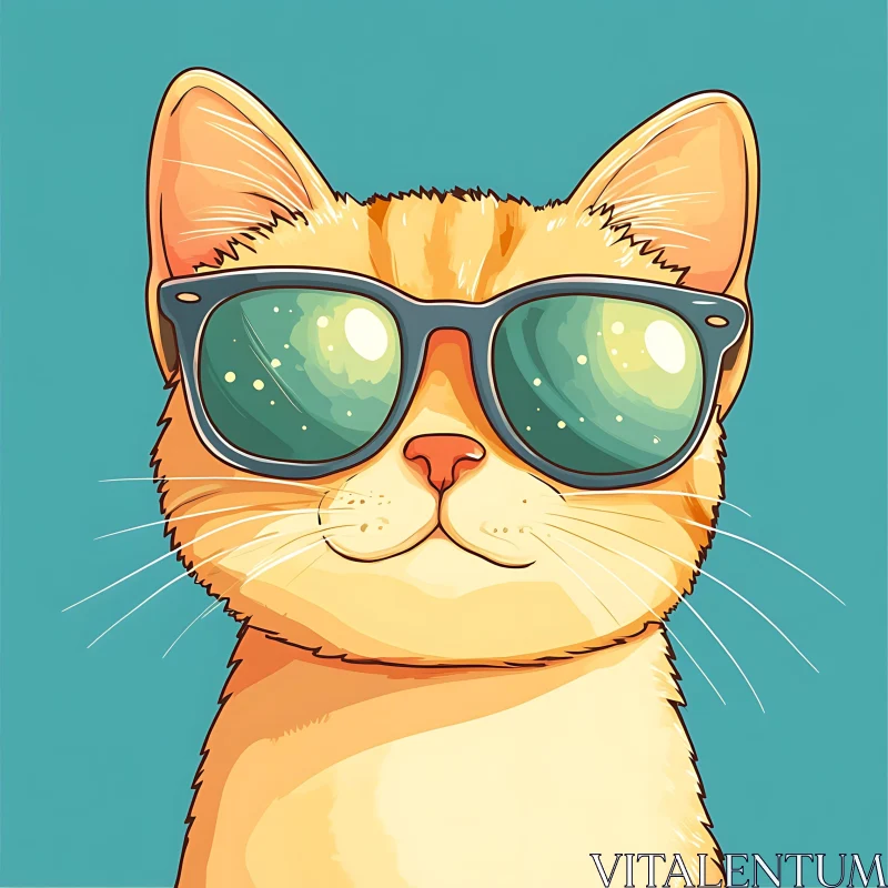 Cartoon Cat with Sunglasses Illustration AI Image