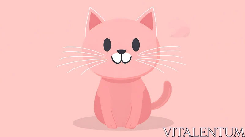 Adorable Pink Cat Cartoon AI Image