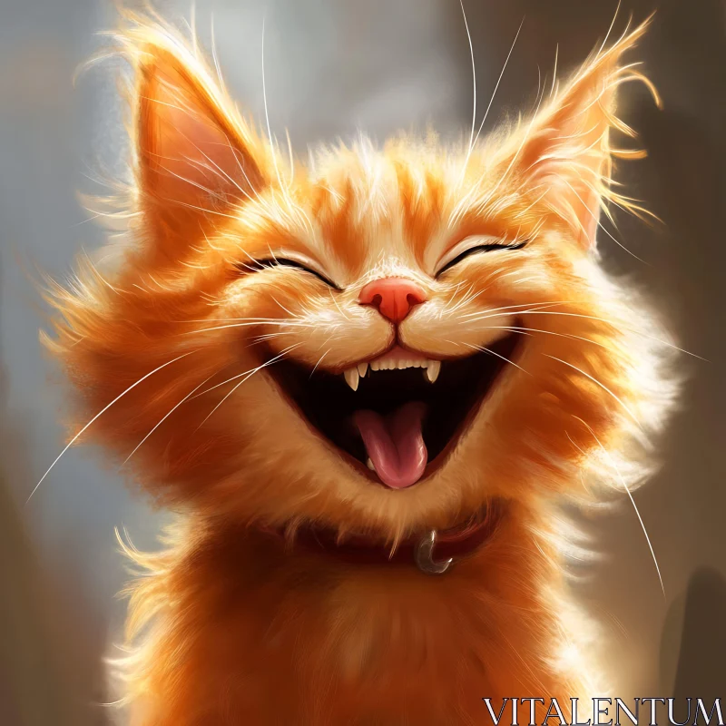 Orange Furred Cat Laughing Joyfully with Eyes Shut AI Image