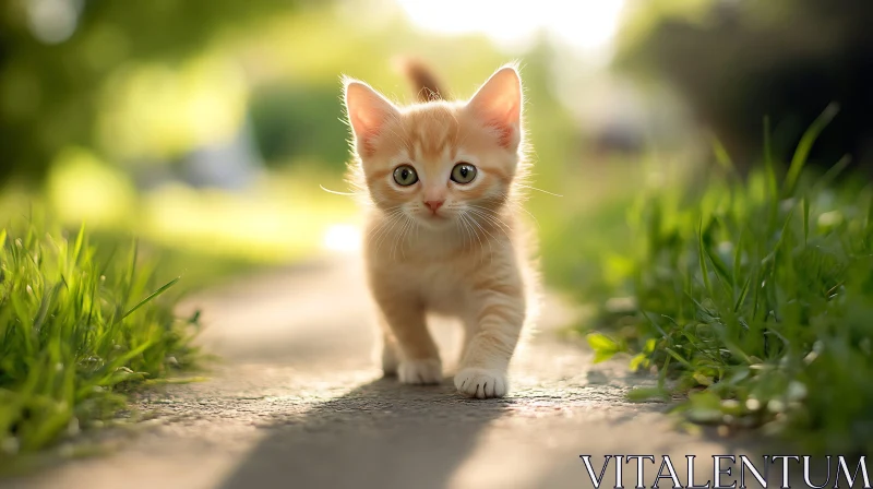 Cute Kitten Walking Outdoors AI Image