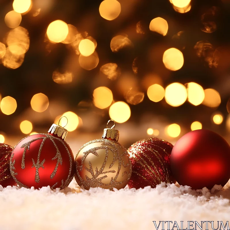 Festive Christmas Ornaments in Snow AI Image