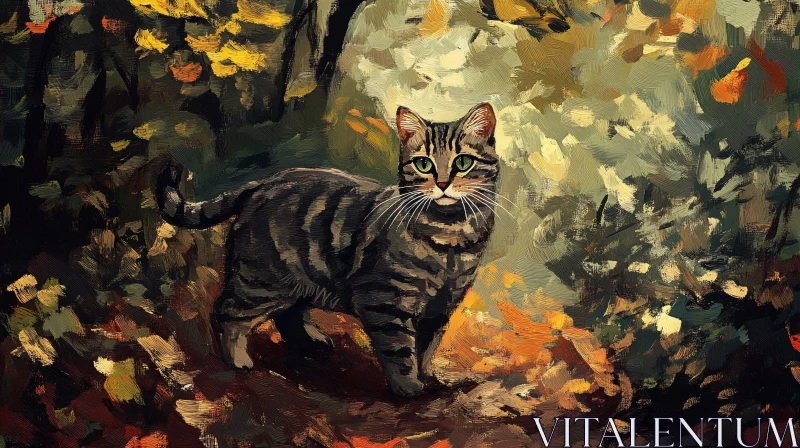 AI ART Cat in Fall Woodland