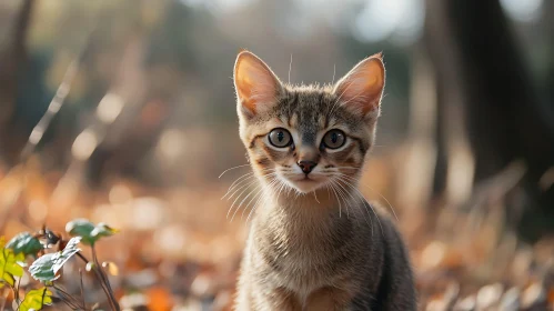 Tabby Kitten in Autumn Woods