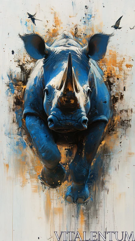 AI ART Expressive Rhino and Birds Painting