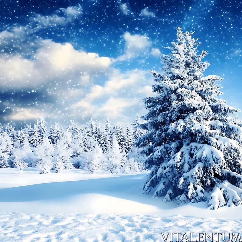 Snow-Covered Trees in a Tranquil Winter Forest AI Image