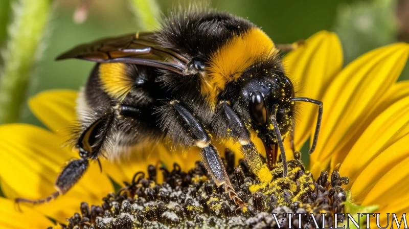 Close-Up of Bumblebee on Sunflower - Vibrant Nature Photography AI Image
