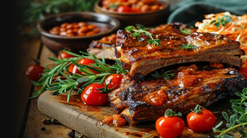 Delicious Grilled Pork Ribs with Barbecue Sauce and Sides