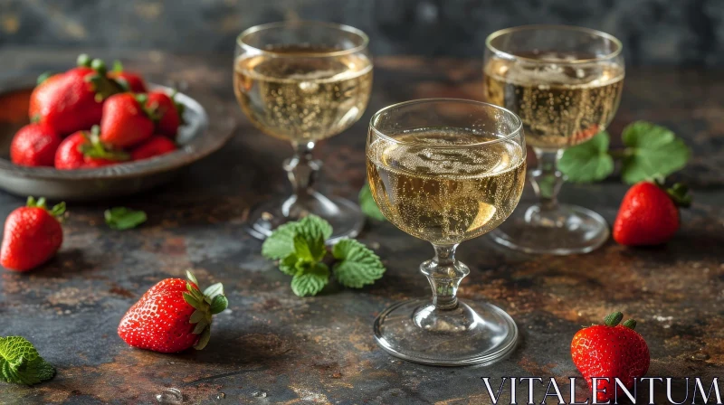 Elegant Composition of Champagne and Strawberries on Dark Background AI Image
