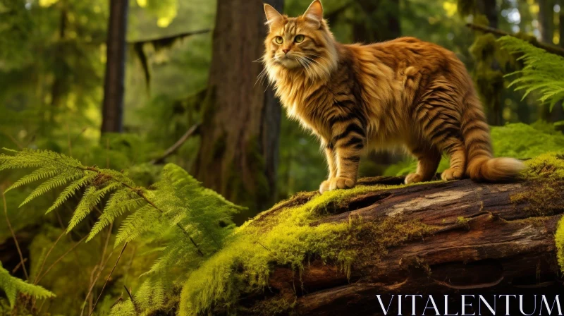 Ginger Cat in Forest - Majestic Pose AI Image