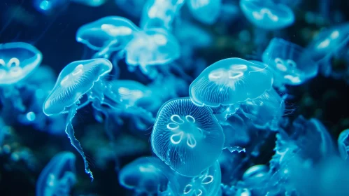 Glowing Jellyfish in Dark Blue Water - Ethereal Underwater Scene