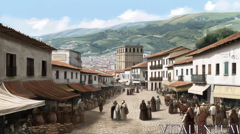 Medieval European Cityscape Digital Painting AI Image