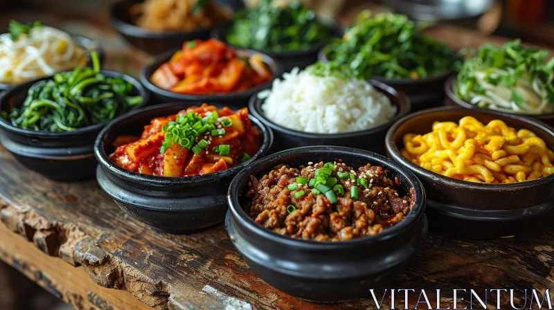 Savor the Flavors of Korean Cuisine: Banchan and Rice AI Image